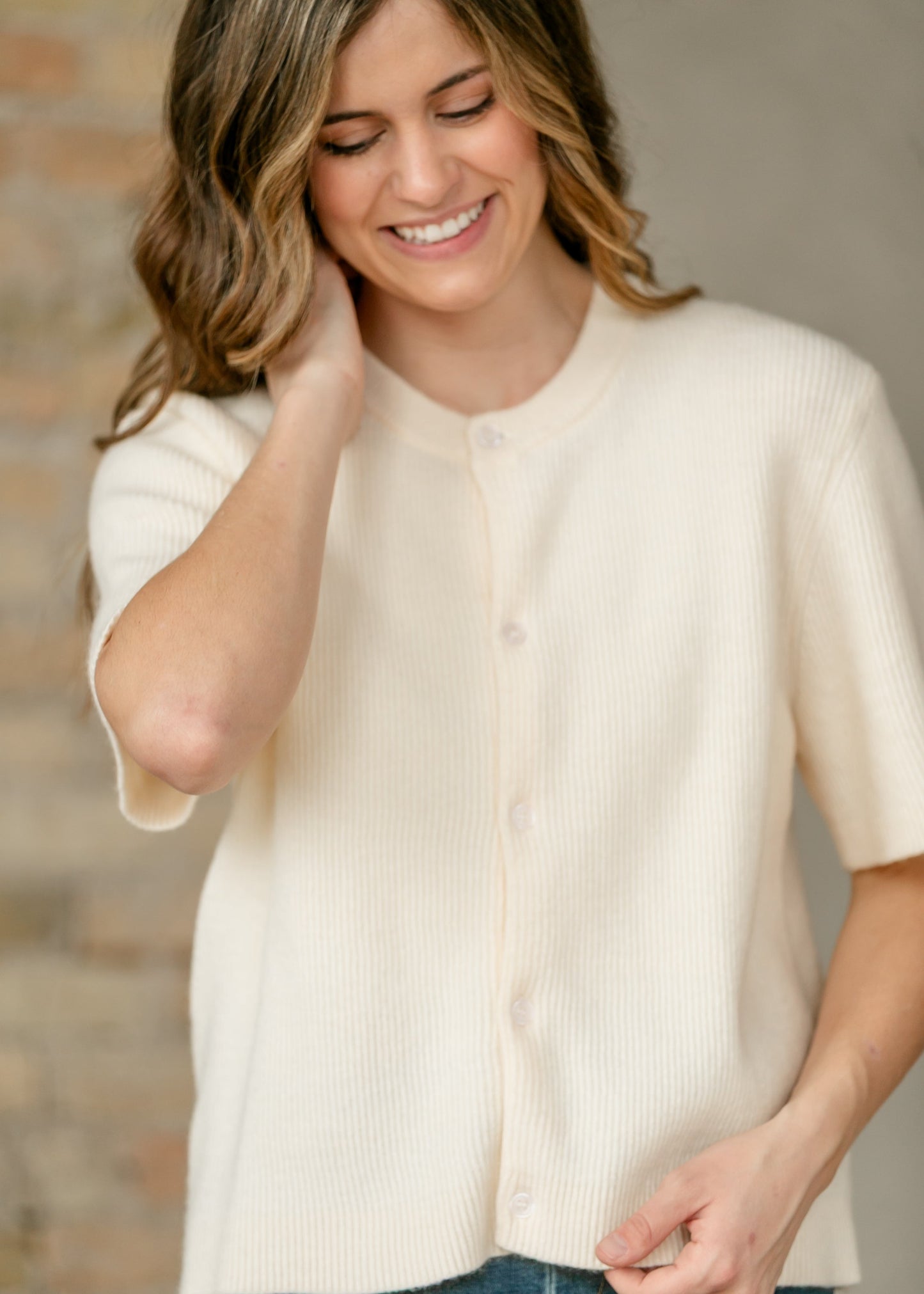 Zadie Ivory Short Sleeeve Button Cardigan Inherit Co.
