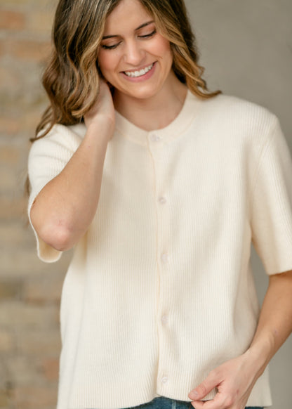 Zadie Ivory Short Sleeeve Button Cardigan Inherit Co.