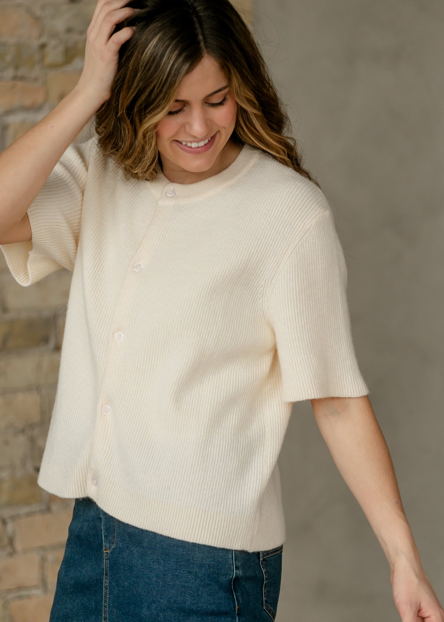 Zadie Ivory Short Sleeeve Button Cardigan Inherit Co.