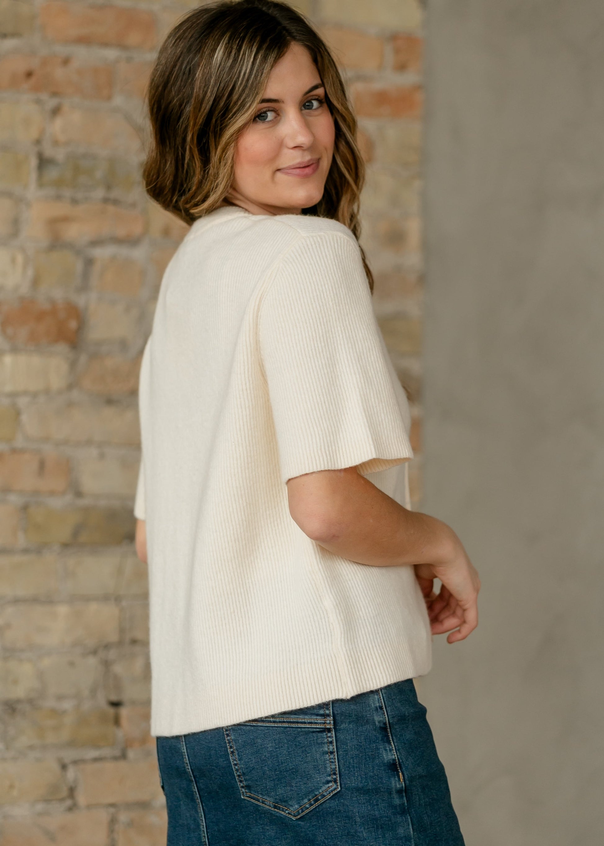 Zadie Ivory Short Sleeeve Button Cardigan Inherit Co.
