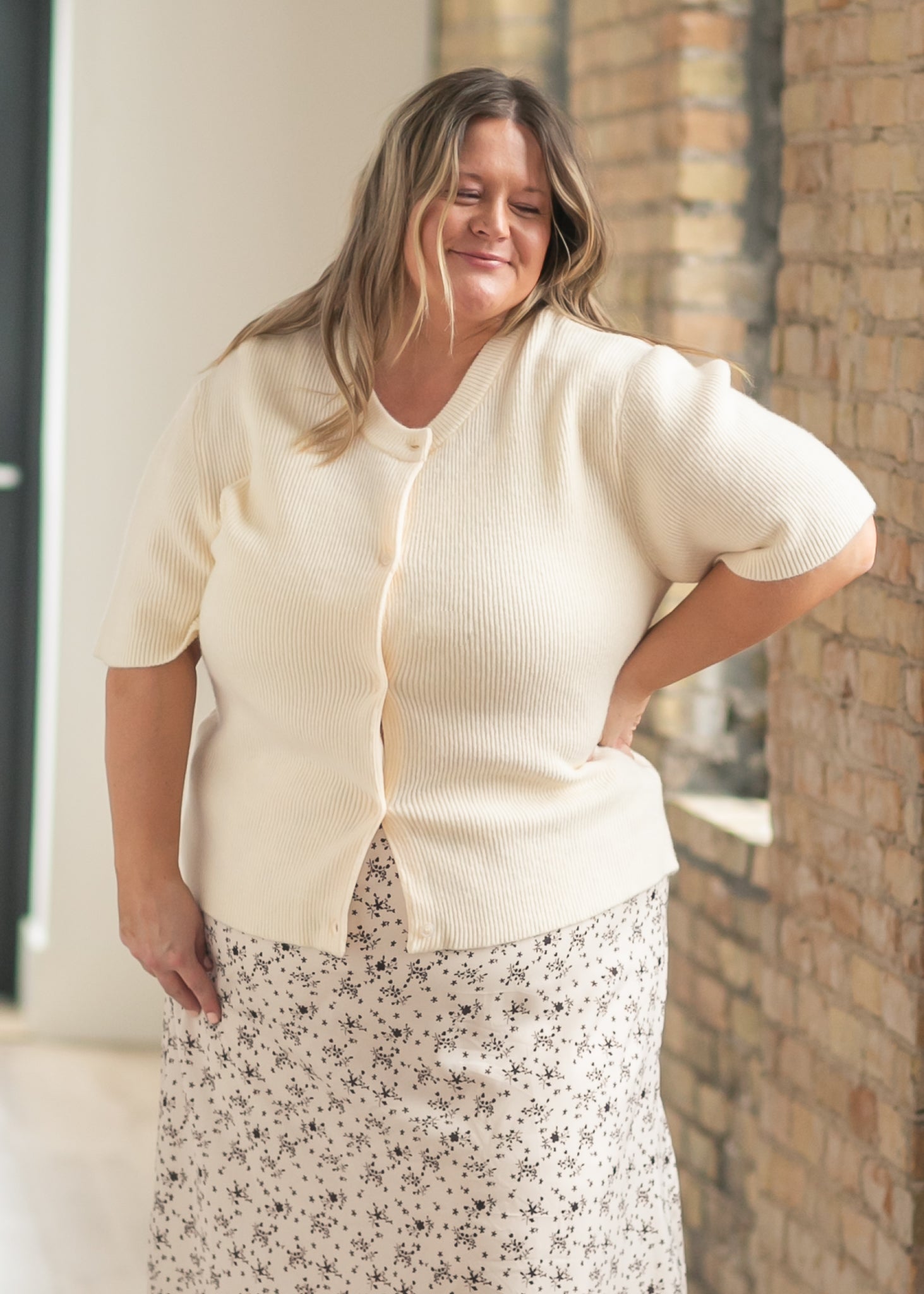 Zadie Ivory Short Sleeeve Button Cardigan Inherit Co.