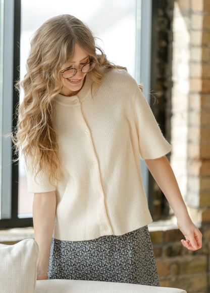 Zadie Ivory Short Sleeeve Button Cardigan Inherit Co.