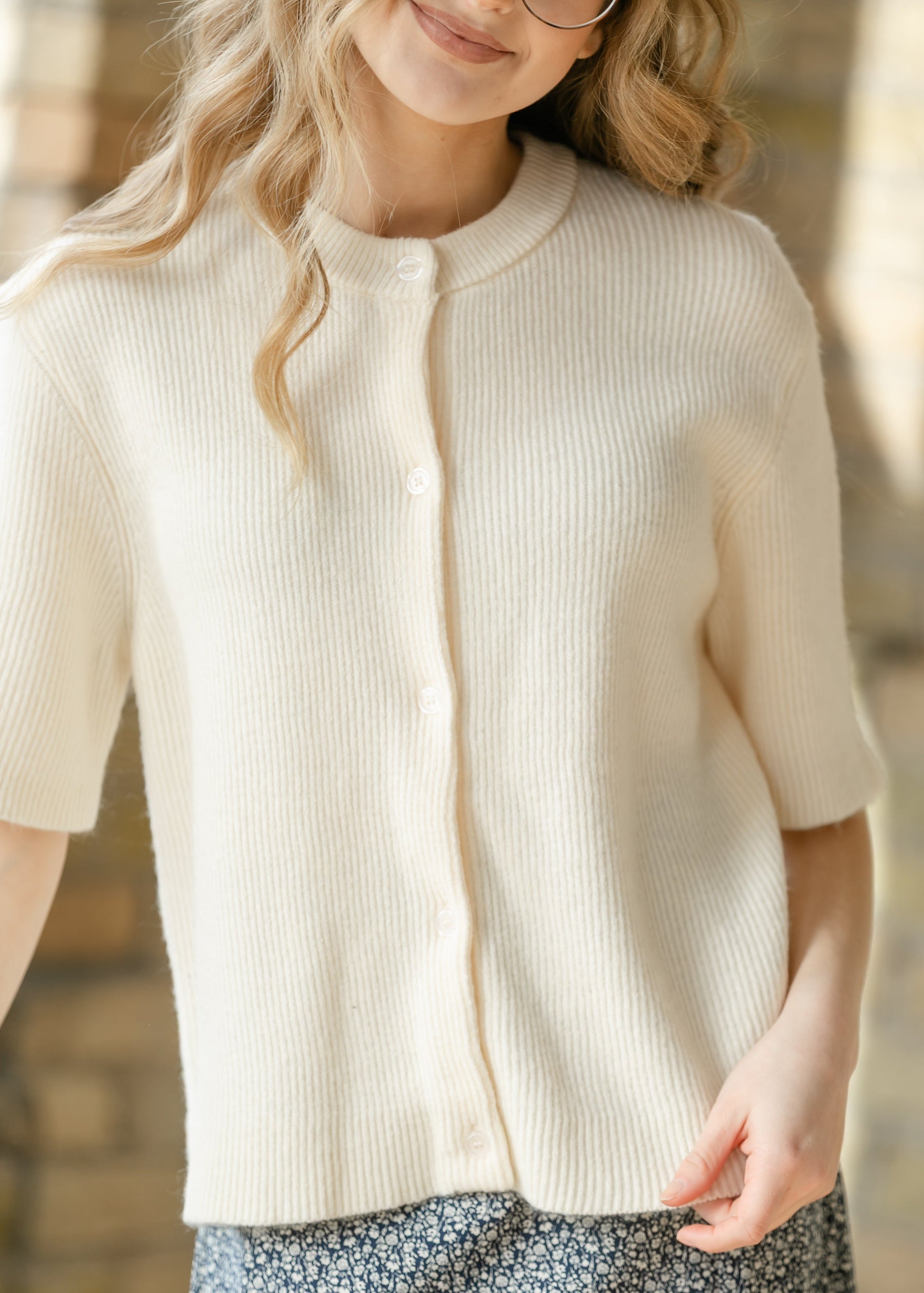 Zadie Ivory Short Sleeeve Button Cardigan Inherit Co.