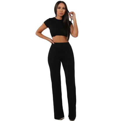 High Elastic Cotton Wide Leg Pants Two-Piece Set