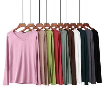 Plus Size Korean V-neck Long Sleeve Casual Top